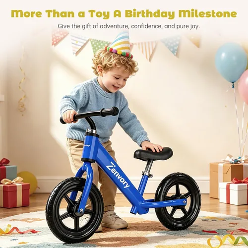Vista 6 de Toddler Balance Bike Age 2-5, 12 Inches, Tool-Free Adjustable Azul