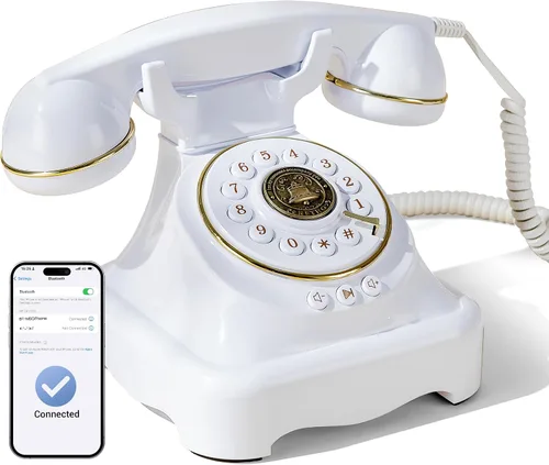 Vista 8 de Teléfono fijo Bluetooth Teléfono giratorio retro compatible con asistente de voz Diálogo inteligente, reproducción de música, llamadas manos libres