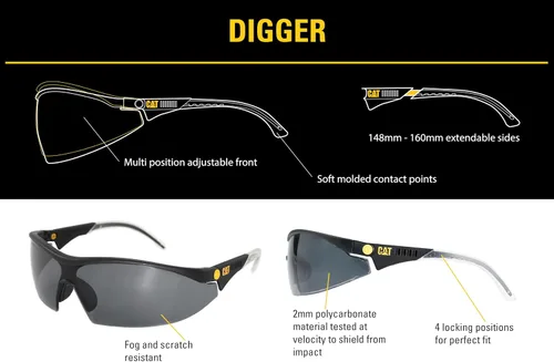 Vista 4 de CAT DIGGER - Gafas de seguridad antivaho ajustables sin montura