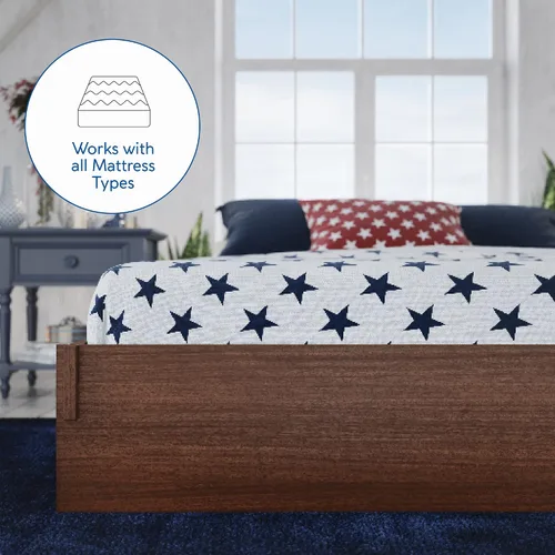 Vista 4 de Decoro Liberty - Cama de plataforma de madera, acabado de nogal, tamaño Queen