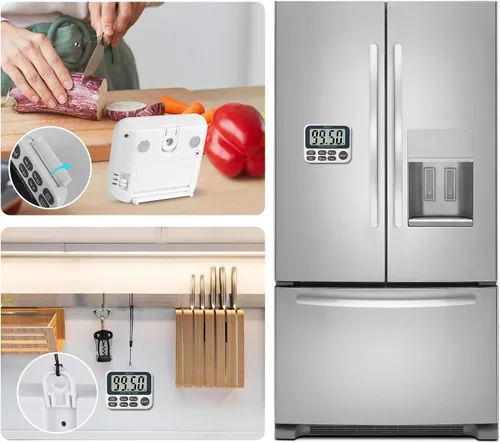 Vista 5 de XREXS Temporizador digital de cocina magnético, temporizador de cuenta regresiva con pantalla LCD grande, volumen ajustable, alarma fuerte y imán