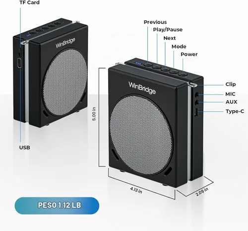 Vista 9 de WinBridge Amplificador de voz portátil con sistema PA de 30 W con micrófonos inalámbricos duales