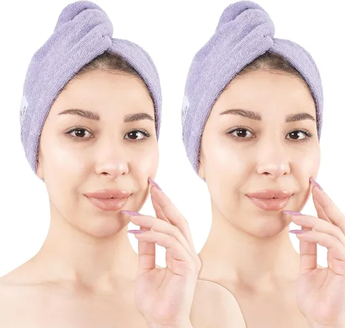 Vista 17 de American Soft Linen Toallas de pelo 100 % algodón para mujer, gorro de toalla de pelo, turbante de algodón para cabello largo y rizado Beige