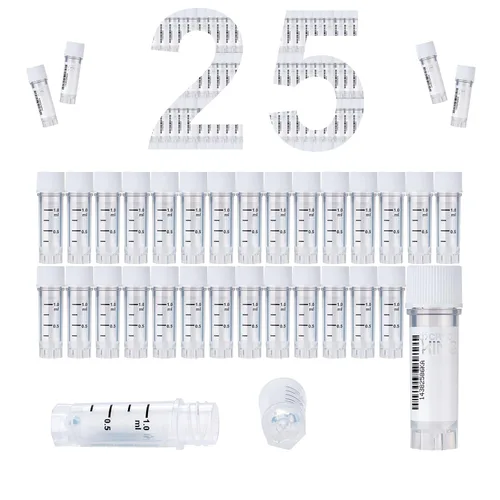 Vista 32 de Cryoviales de 0.0 fl oz, 25Pcs Cryotubes con código de barras lateral, frascos de esterilización con rosca externa, tubos de muestra con tapas Azul