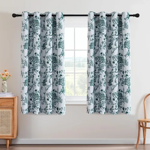 Vista 19 de H.VERSAILTEX - Cortinas opacas de 63 pulgadas de largo, juego de 2 paneles, estampado floral, cortinas de estilo campestre para sala de estar