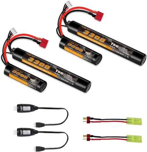 Vista 8 de Batería de airsoft de 3300mAh 11.1V en forma de nunchaku con conector en T estilo Dean y cable mini Tamiya 3S recargable en forma de mariposa
