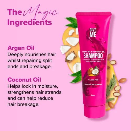 Vista 2 de Give Me Cosméticos, champú, limpia, nutre y fortalece, reduce la pérdida de cabello y la fragilidad con aceite de argán, coco y macadamia, además