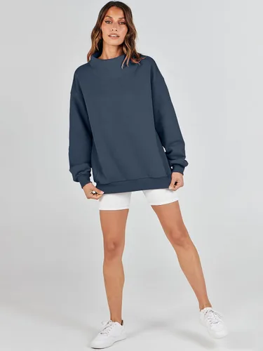 Vista 9 de ANRABESS Sudaderas de gran tamaño para mujer, cuello alto, manga larga, sudaderas con capucha, tops 2024, ropa de moda de otoño
