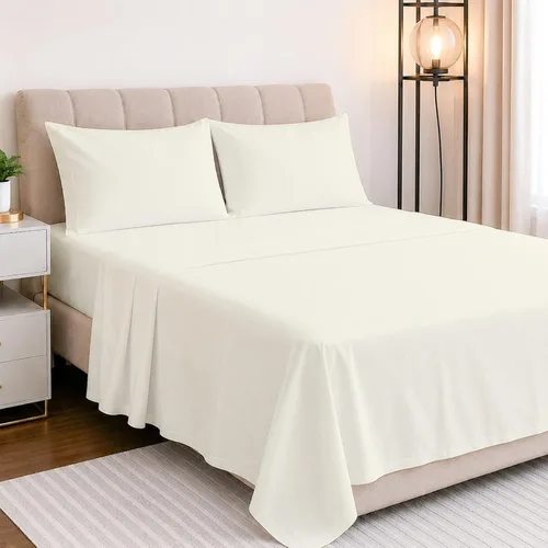 Vista 16 de NON Sticky cotton Juego de sábanas de 4 piezas con bolsillo extra profundo, 100% algodón egipcio, sábanas suaves y transpirables, se adapta a