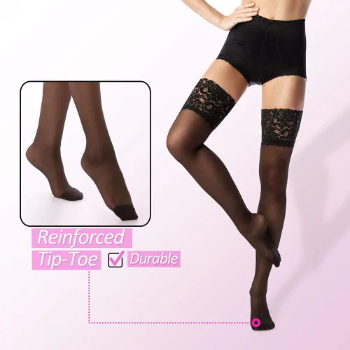 Vista 5 de G&Y Medias altas hasta el muslo con silicona 15D de encaje transparente de nailon para mujer