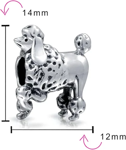 Vista 3 de Dije de cuentas de perro de perro pequeño con diseño de caniche, para mujeres, adolescentes, oxidado, plata de ley 925, se adapta a pulseras