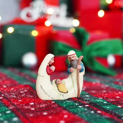 Vista 4 de Mini belén de la Santa Familia – Figura de resina de 2.9 pulgadas de María, José y el Niño Jesús, pequeña decoración religiosa de Navidad