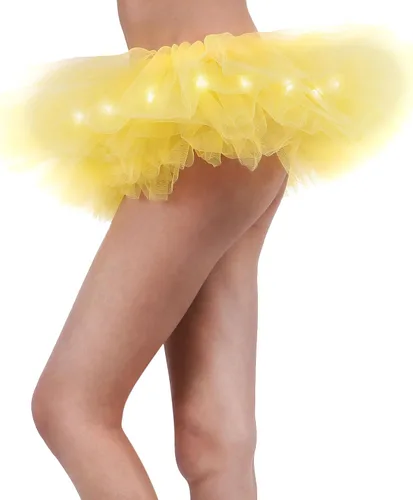 Vista 2 de Falda tutú clásica con 5capas y luces LED para mujer talla única Amarillo