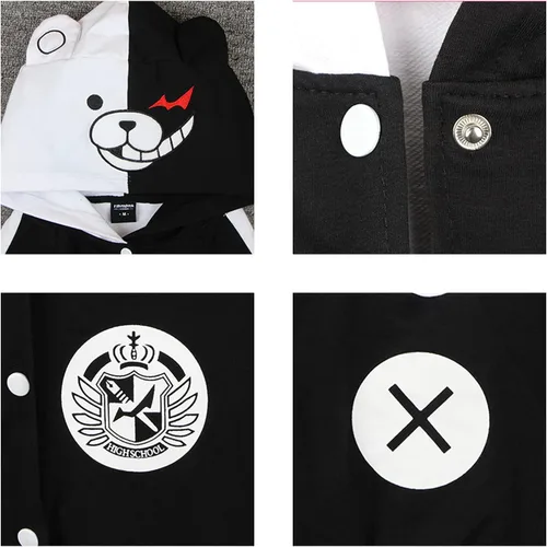 Vista 4 de Sudadera con capucha de oso negro y blanco, disfraz de anime para cosplay, con cremallera, unisex, chaqueta