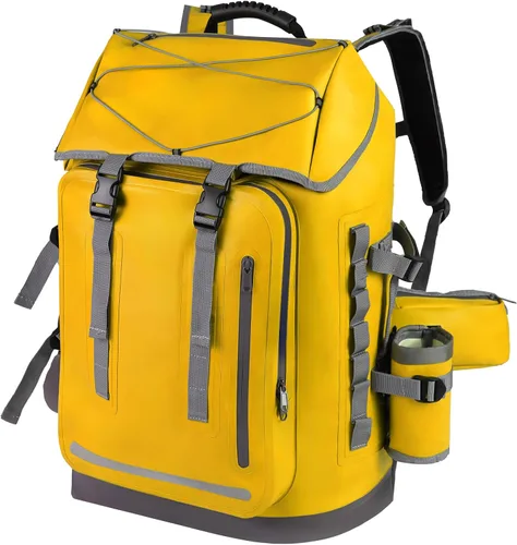 Vista 9 de MORXPLOR Mochila impermeable, mochila de senderismo resistente, cierre superior enrollable de 35L/55L con tapa, bolsa seca flotante acolchada Negro