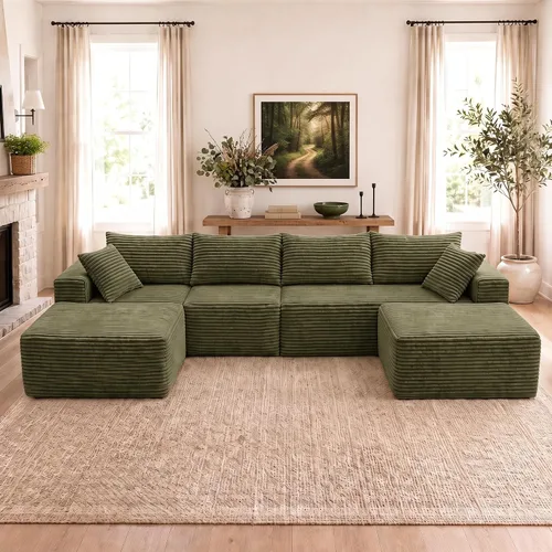 Vista 13 de Claiks Sofá modular de pana de 104 pulgadas sin hueso, asiento profundo de sofá modular de pana, no requiere montaje, color negro