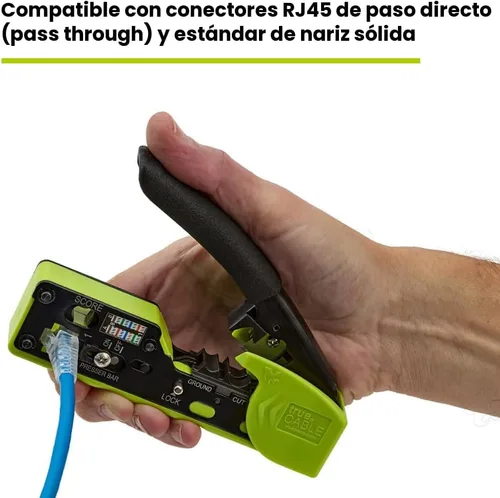 Vista 2 de trueCABLE - Herramienta de crimpado para paso a través de RJ45, crimpadora Ethernet todo en uno, cortador, pelacarga, funciona con conectores