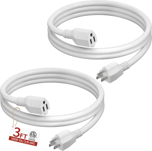 Vista 34 de Cable de extensión corto de 16/3 de 1 pie, cable de extensión negro flexible y duradero, cable de alimentación de 3 clavijas para interiores