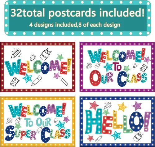 Vista 3 de codree 32 postales de bienvenida de marquesina, 4 x 6 pulgadas, postal temática de bienvenida a nuestra clase, tarjetas de felicitación, tarjetas