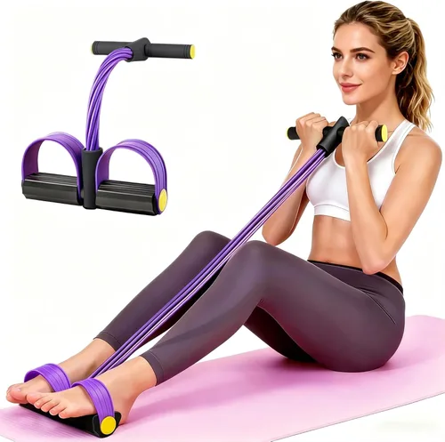 Vista 12 de Pedal Resistance Band with Handle, 6-Tube Natural Rubber Exercise Bands Upgraded Foot Pedal Resistance Bands for Working Out, Multifunction Púrpura