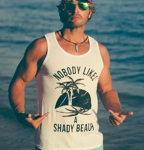 Vista 2 de Camiseta sin mangas para hombre, diseño de playa sombreada, sin mangas, para gimnasio, entrenamiento, fitness