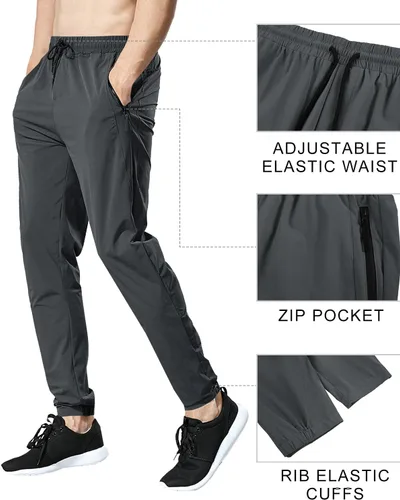 Vista 3 de ZIWOCH Pantalones deportivos para hombre, cintura elástica, pantalones de correr, entrenamiento, secado rápido, con bolsillos con cremallera