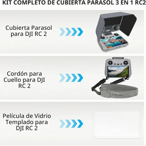 Vista 2 de FPVtosky Controlador RC 2 más kit de protector para DJI Lito X1/Mini 5 Pro/4 Pro/Flip/Air 3S, kit incluye cubierta de capó solar RC 2, cordón RC2