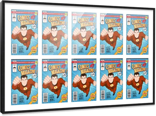 Vista 78 de Poster Palooza Marco de cómic con paspartú para 1 cómic de la Edad de Bronce publicado entre 1970 y 1985, marco de cómic negro para cómic de 7.25 x