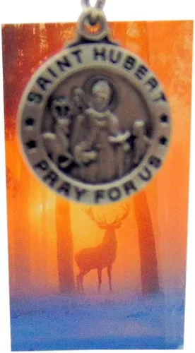 Vista 3 de Westmon Works San Hubert Medalla Patrono de Caza de Peltre Colgante y Cazadores Juego de Cartas Sagradas en Caja