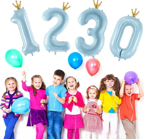 Vista 3 de Globo de número 0 de Gigloon con corona, globos de números grandes de 40 pulgadas para decoraciones de fiesta de cumpleaños, azul