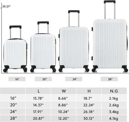 Vista 6 de 4 piezas equipaje conjuntos ligero ABS durable maleta Spinner ruedas Hardshell viaje maletas, Blanco leche, Equipaje ligero e impermeable con rueda