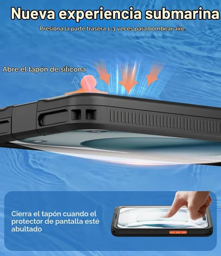 Vista 4 de Funda submarina para esnórquel, [IP68 resistente al agua] [pantalla táctil inflada sensible] [botones precisos], solo para iPhone 16, 15/15 Pro