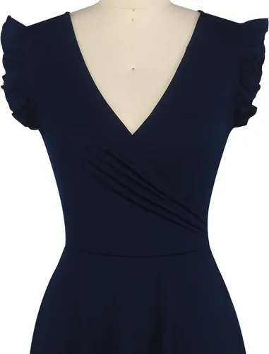 Vista 4 de oxiuly OX335 - Vestido casual de verano con cuello en V para mujer con ribete de volantes sin mangas para graduación cena fiesta cóctel té