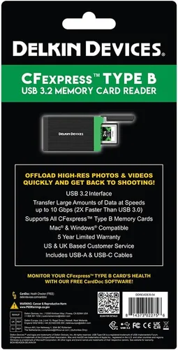 Vista 4 de Delkin Devices Lector de tarjetas USB 3.2 CFexpress tipo B - Transferencia de datos de alta velocidad de 10 Gbps, compatible con Windows y Mac