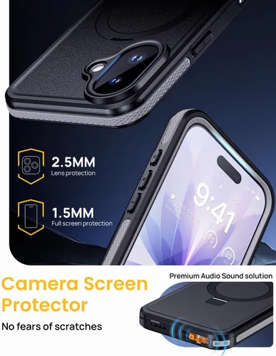 Vista 8 de Lanhiem Funda magnética impermeable para iPhone 17, a prueba de polvo, protector de pantalla integrado, [compatible con MagSafe] [Soporte invisible]