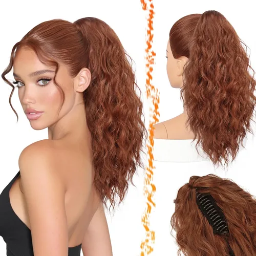 Vista 25 de BARSDAR Extensión de Cola de Caballo Marrón - Extensiones de Cola de Caballo con Pinza de 18 Pulgadas para Mujeres - Extensiones de Cabello Mezcla