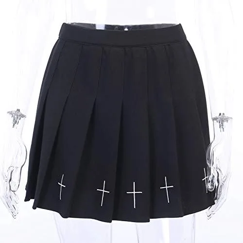 Vista 4 de Falda plisada vestido gótico a cuadros punk oscuro mini lindo gótico de cintura alta