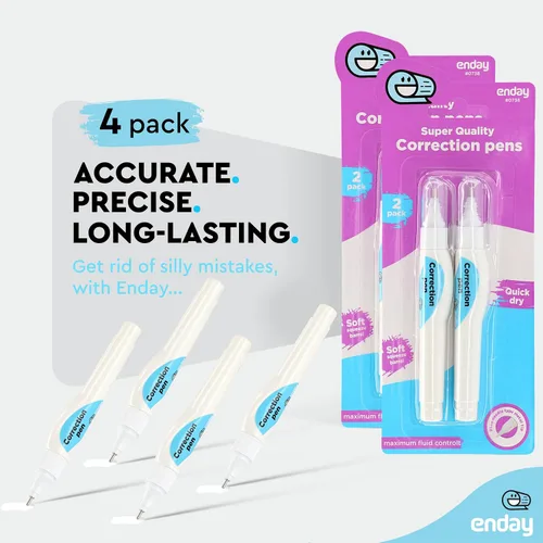 Vista 4 de Emraw Enday Correction Pen (4 unidades) - Líquido corrector de 0.2 onzas líquidas (0.2 fl oz) con punta de metal líquido corrector blanco.
