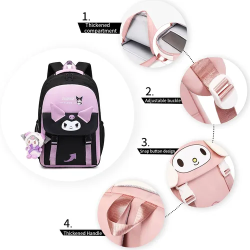 Vista 3 de Linda mochila de 2 piezas para mujer, mochila casual para viajes, mochila casual de gran capacidad de 18 pulgadas con colgante de felpa, Púrpura