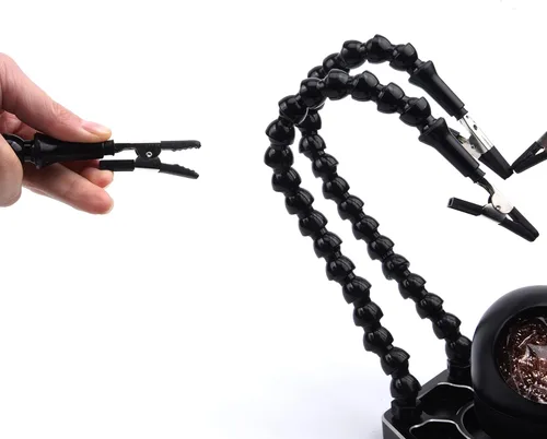 Vista 6 de YoungRC Helping Hands Estación de soldadura con 6 brazos flexibles de soldadura que ayudan a la mano de soldadura + soporte limpiador de puntas