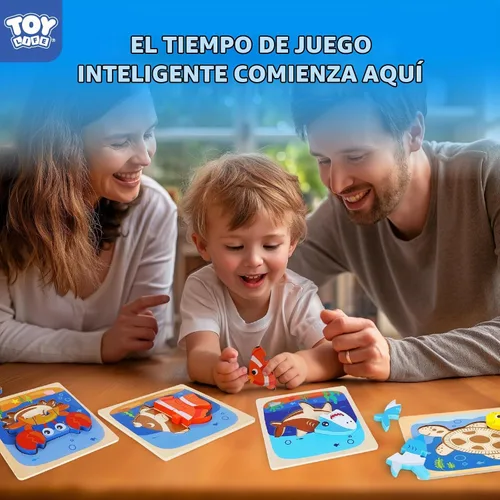 Vista 2 de TOY Life Rompecabezas de madera para niños pequeños de 2 a 4 años, rompecabezas de animales marinos para niños pequeños de 1 a 3, rompecabezas
