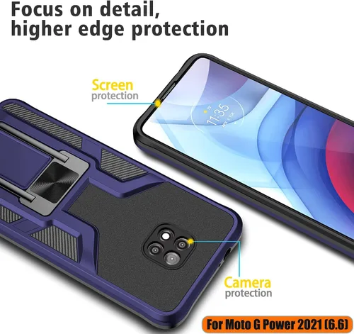 Vista 4 de Funda compatible con Motorola Moto G Power 2021, resistente grado militar, a prueba de golpes, doble protección (TPU+PC), funda magnética sólida