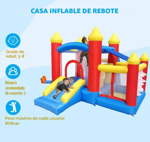 Vista 5 de Baralir Casa inflable de rebote para niños de 3 a 6 años, puente para niños pequeños con tobogán y piscina de agua (con cubierta solar), perfecto