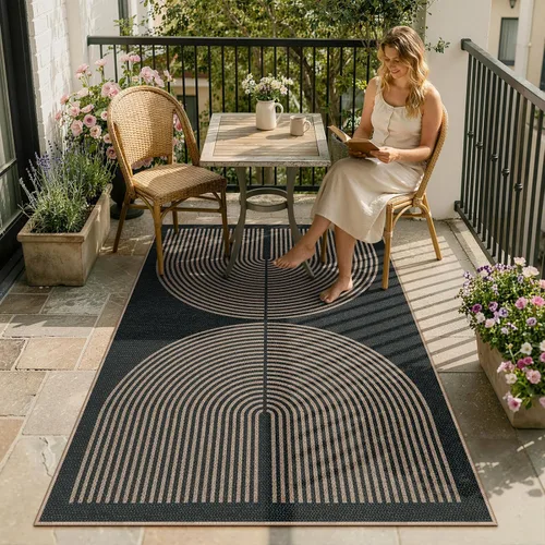 Vista 89 de Lahome Tapetes geométricos para puerta de interior para entrada, alfombra antideslizante lavable de 2 x 3 negro / neutro