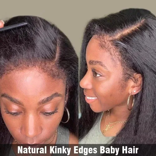 Vista 3 de Pelucas de cabello humano lacio con encaje transparente HD 360 frontal con cabello de bebé rizado, cabello virgen brasileño, bordes rizados, línea