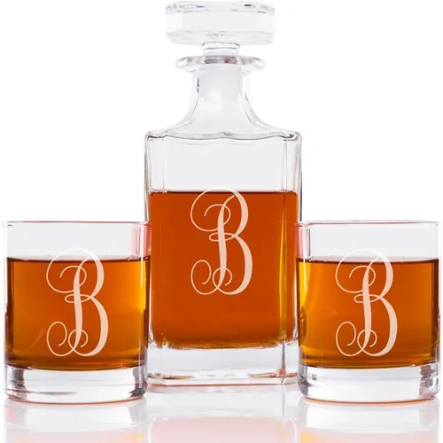 Vista 6 de Abby Smith Juego de decantador de whisky con inicial de estilo lujoso y vasos de rocas, letra A
