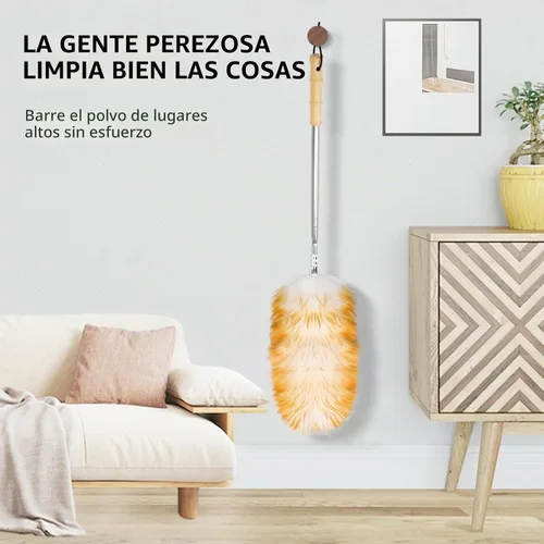 Vista 7 de Plumero de Plumas, Plumeros Largos Telescópicos de Lana de Cordero con Poste de Extensión de Acero Inoxidable de hasta 87.8 pulgadas para Limpiar