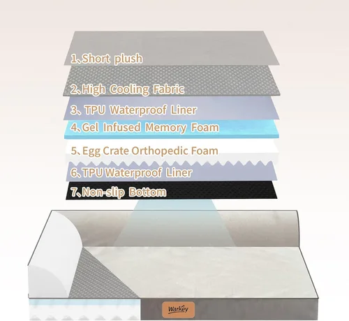 Vista 7 de Cama grande para perros con espuma viscoelástica de gel refrescante, cama ortopédica impermeable para mascotas con funda lavable y parte inferior