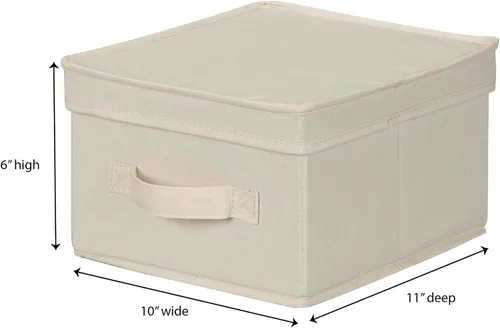 Vista 4 de Household Essentials 111 Caja de almacenamiento con tapa y asa, lona beige natural, tamaño mediano, ribete natural