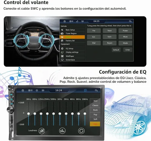 Vista 4 de Estéreo de coche inalámbrico de 7" de doble DIN con Apple CarPlay Android Auto 178 * 102mm, radio de reproducción de coche con pantalla táctil